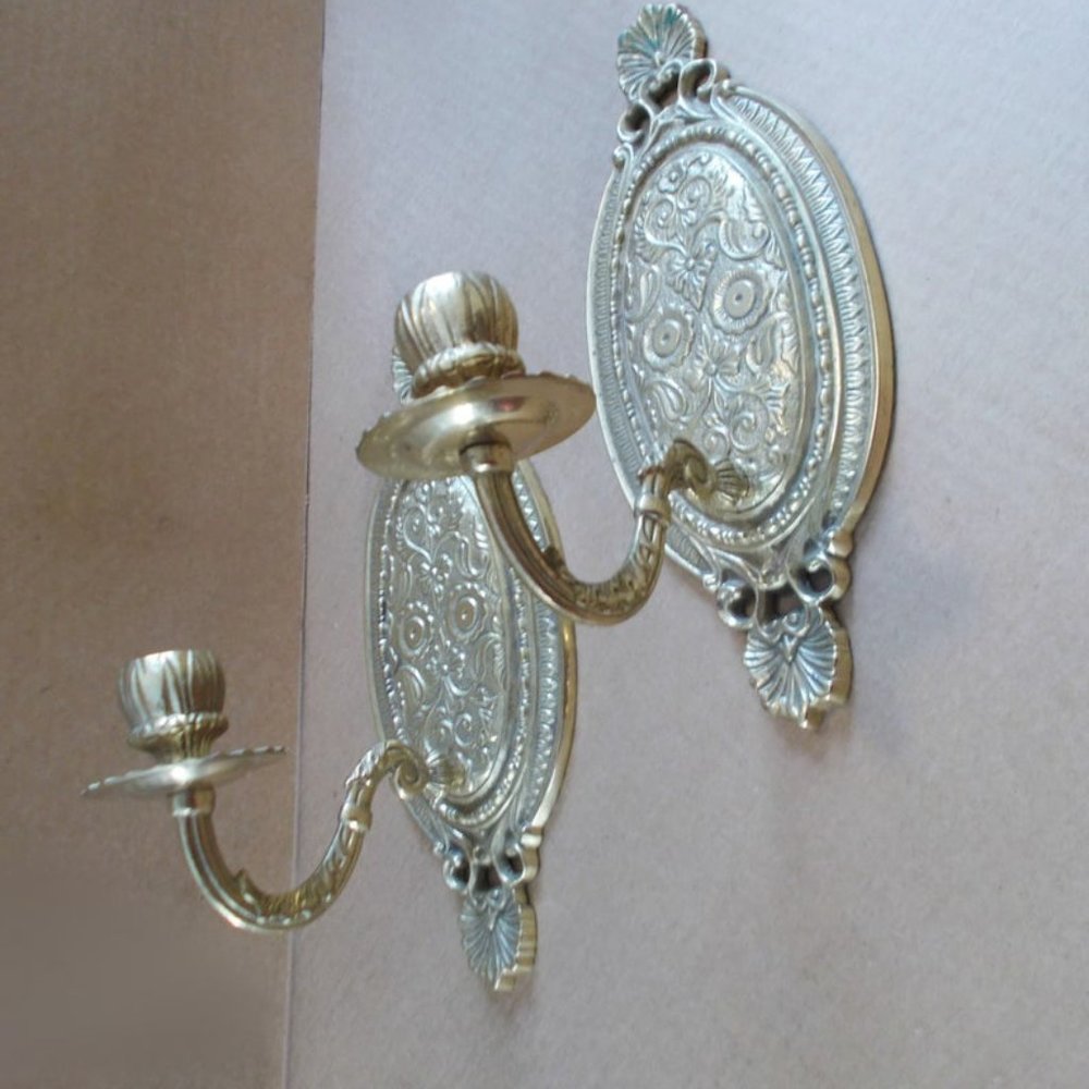 Vintage Lacquered Brass Sconces Wall Candle Holder
